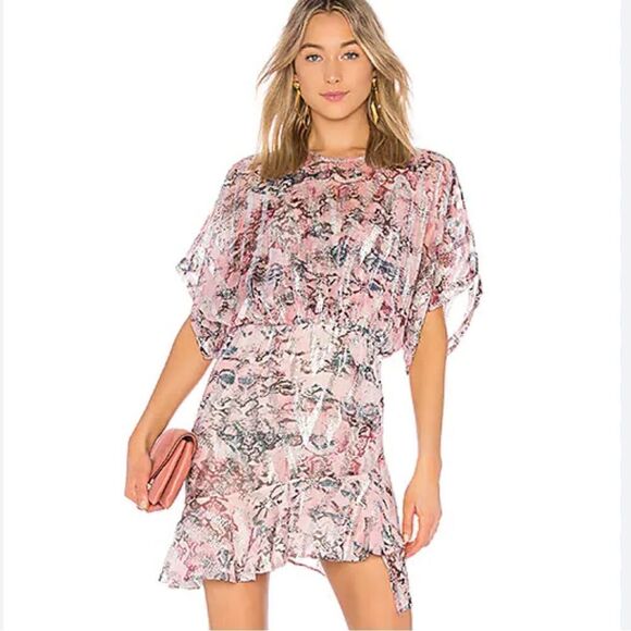 NWT IRO Wobam Printed Metallic Fil Coupé Silk Mini Dress Pink FR 34/ XS Revolve - Picture 1 of 16